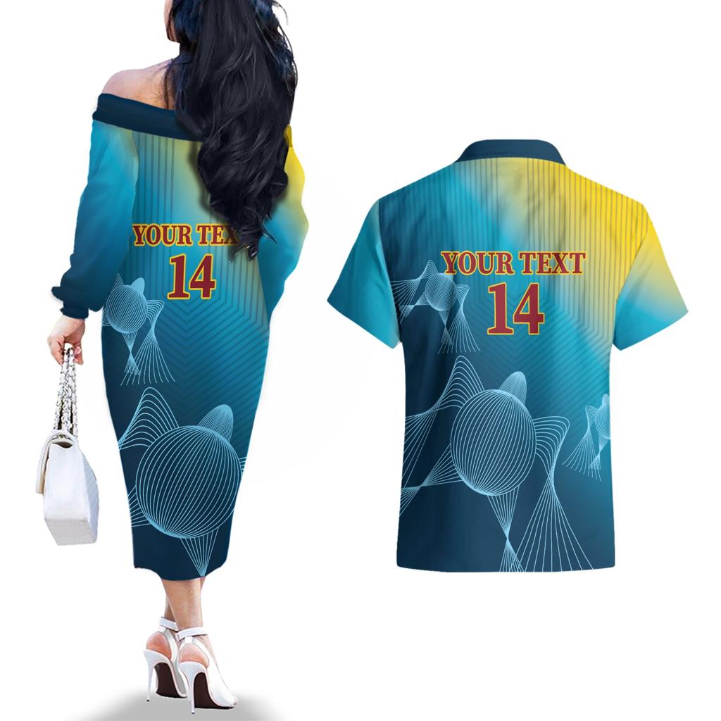 Custom Sri Lanka Cricket Couples Matching Off The Shoulder Long Sleeve Dress and Hawaiian Shirt 2024 World Cup Go The Lions