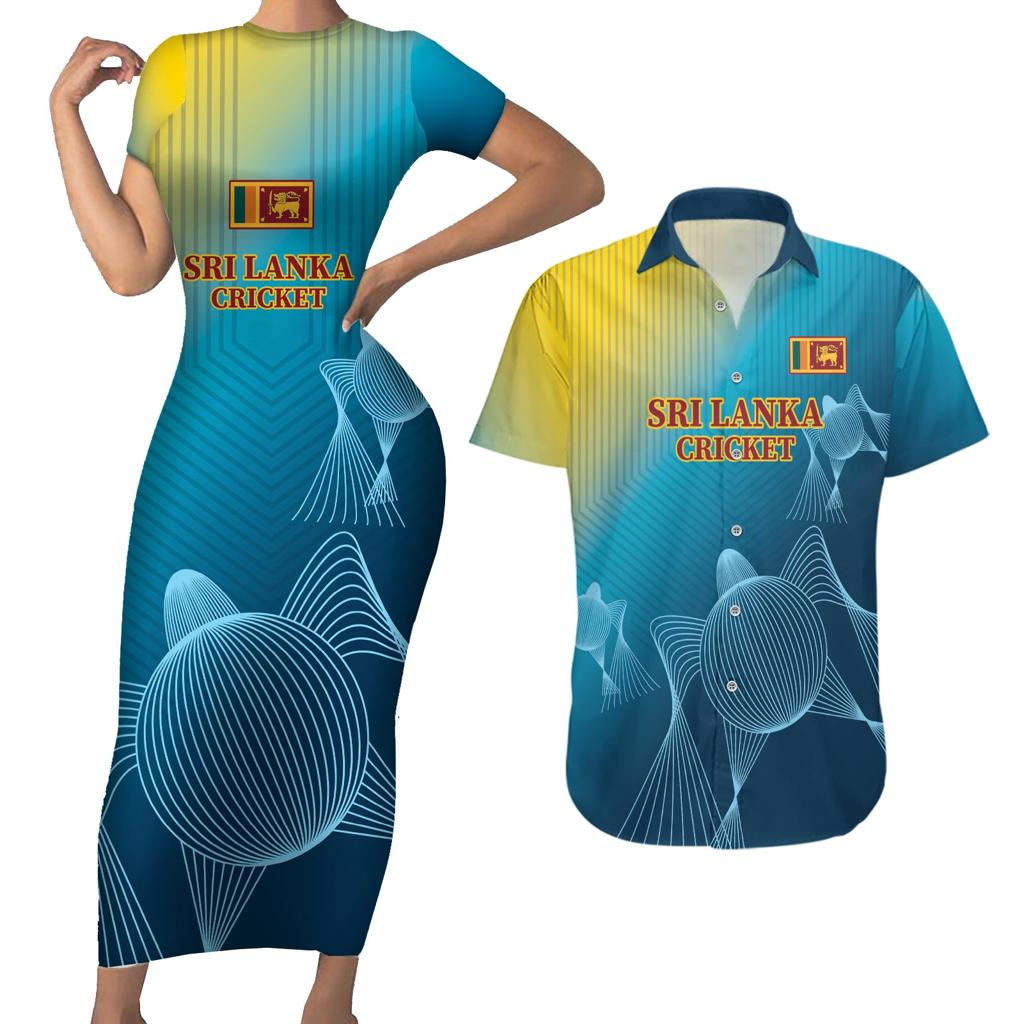 Custom Sri Lanka Cricket Couples Matching Short Sleeve Bodycon Dress and Hawaiian Shirt 2024 World Cup Go The Lions