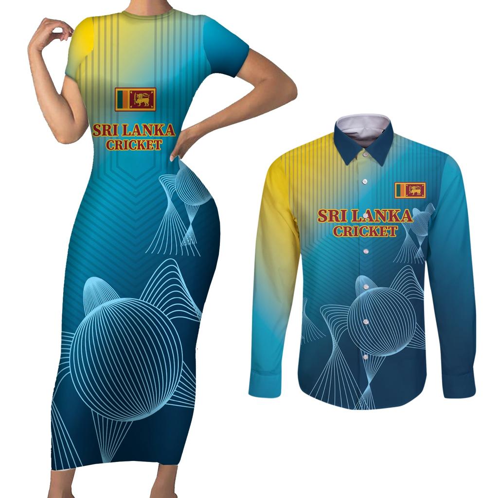 Custom Sri Lanka Cricket Couples Matching Short Sleeve Bodycon Dress and Long Sleeve Button Shirt 2024 World Cup Go The Lions