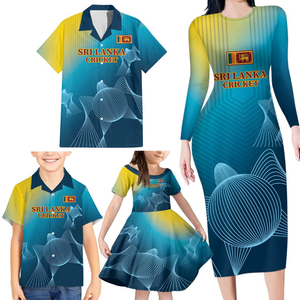 Custom Sri Lanka Cricket Family Matching Long Sleeve Bodycon Dress and Hawaiian Shirt 2024 World Cup Go The Lions