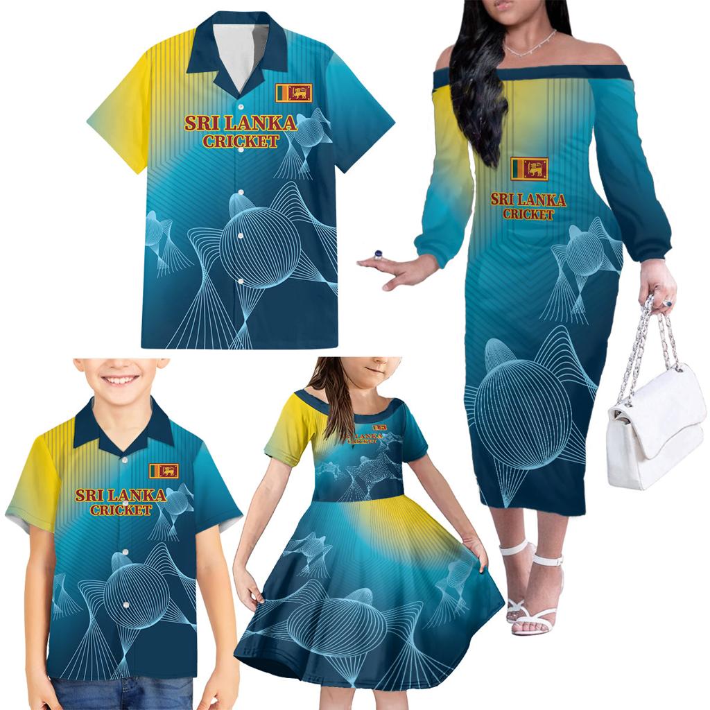 Custom Sri Lanka Cricket Family Matching Off The Shoulder Long Sleeve Dress and Hawaiian Shirt 2024 World Cup Go The Lions