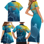 Custom Sri Lanka Cricket Family Matching Short Sleeve Bodycon Dress and Hawaiian Shirt 2024 World Cup Go The Lions