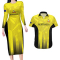 Custom Australia Cricket Couples Matching Long Sleeve Bodycon Dress and Hawaiian Shirt 2024 World Cup Go Aussie - Gold Version