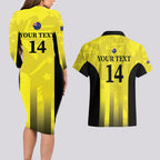 Custom Australia Cricket Couples Matching Long Sleeve Bodycon Dress and Hawaiian Shirt 2024 World Cup Go Aussie - Gold Version