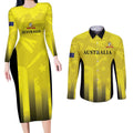 Custom Australia Cricket Couples Matching Long Sleeve Bodycon Dress and Long Sleeve Button Shirt 2024 World Cup Go Aussie - Gold Version