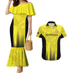 Custom Australia Cricket Couples Matching Mermaid Dress and Hawaiian Shirt 2024 World Cup Go Aussie - Gold Version