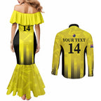 Custom Australia Cricket Couples Matching Mermaid Dress and Long Sleeve Button Shirt 2024 World Cup Go Aussie - Gold Version