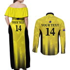 Custom Australia Cricket Couples Matching Off Shoulder Maxi Dress and Long Sleeve Button Shirt 2024 World Cup Go Aussie - Gold Version