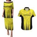 Custom Australia Cricket Couples Matching Puletasi and Hawaiian Shirt 2024 World Cup Go Aussie - Gold Version