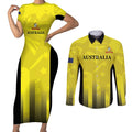 Custom Australia Cricket Couples Matching Short Sleeve Bodycon Dress and Long Sleeve Button Shirt 2024 World Cup Go Aussie - Gold Version