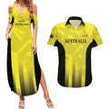 Custom Australia Cricket Couples Matching Summer Maxi Dress and Hawaiian Shirt 2024 World Cup Go Aussie - Gold Version