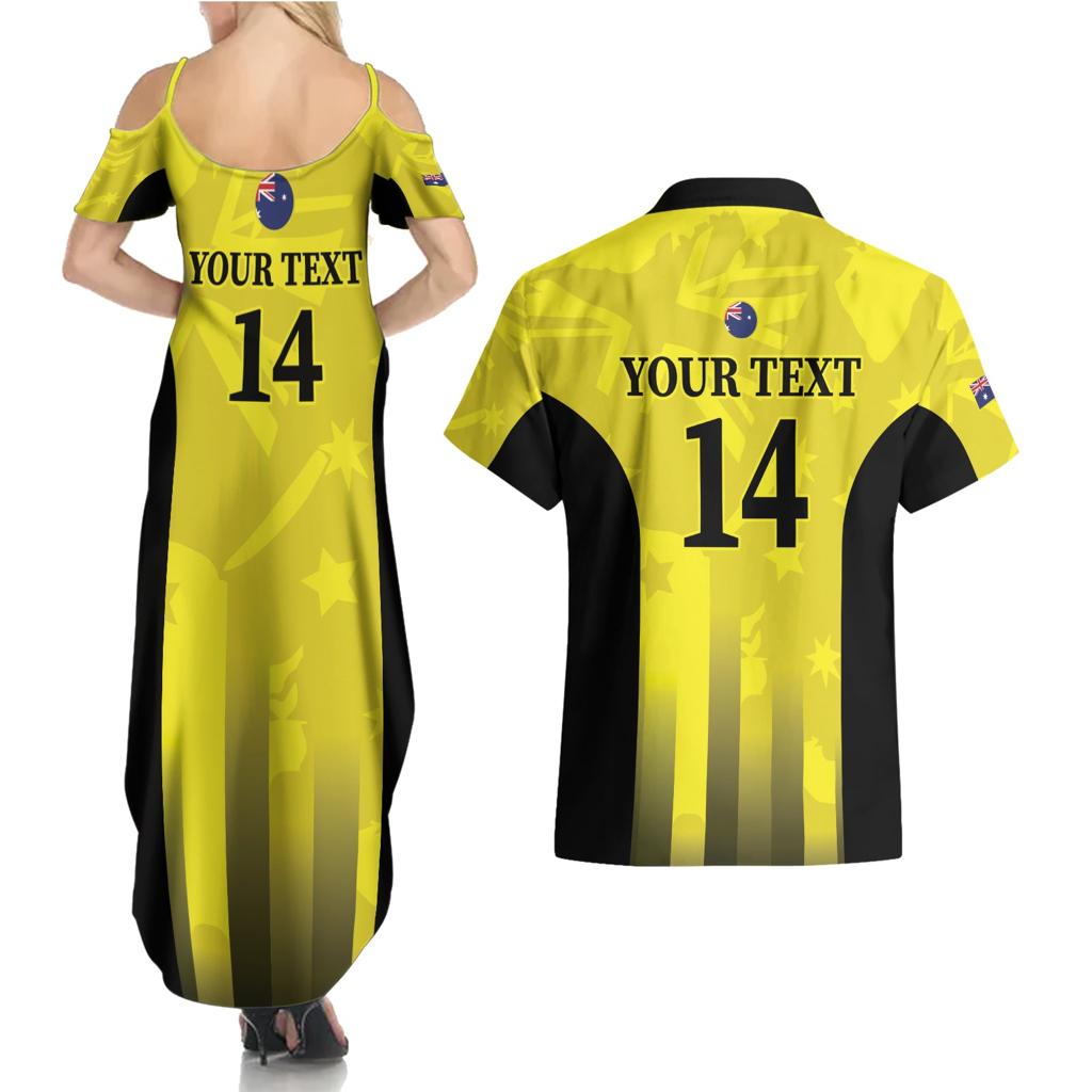 Custom Australia Cricket Couples Matching Summer Maxi Dress and Hawaiian Shirt 2024 World Cup Go Aussie - Gold Version