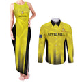 Custom Australia Cricket Couples Matching Tank Maxi Dress and Long Sleeve Button Shirt 2024 World Cup Go Aussie - Gold Version