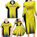 Custom Australia Cricket Family Matching Long Sleeve Bodycon Dress and Hawaiian Shirt 2024 World Cup Go Aussie - Gold Version