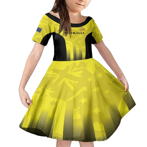 Custom Australia Cricket Family Matching Long Sleeve Bodycon Dress and Hawaiian Shirt 2024 World Cup Go Aussie - Gold Version