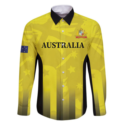 Custom Australia Cricket Family Matching Long Sleeve Bodycon Dress and Hawaiian Shirt 2024 World Cup Go Aussie - Gold Version