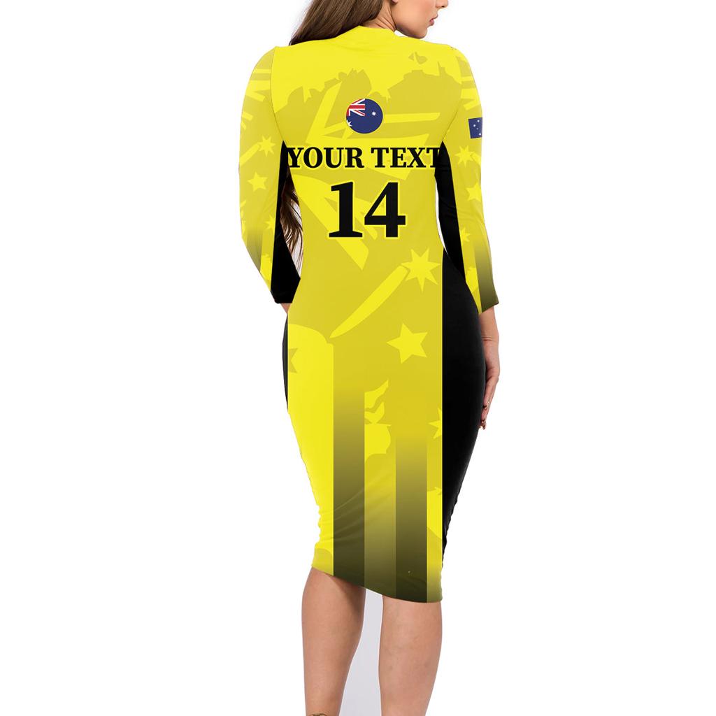 Custom Australia Cricket Family Matching Long Sleeve Bodycon Dress and Hawaiian Shirt 2024 World Cup Go Aussie - Gold Version