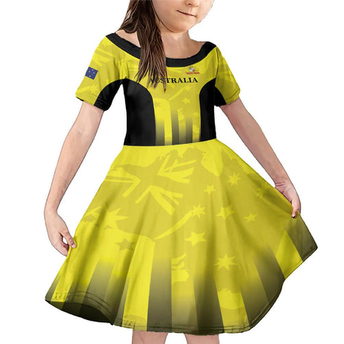 Custom Australia Cricket Family Matching Mermaid Dress and Hawaiian Shirt 2024 World Cup Go Aussie - Gold Version