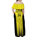 Custom Australia Cricket Family Matching Off Shoulder Maxi Dress and Hawaiian Shirt 2024 World Cup Go Aussie - Gold Version