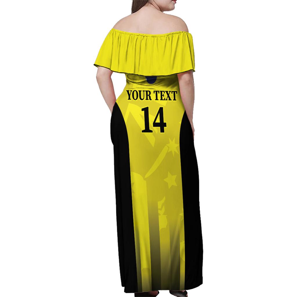 Custom Australia Cricket Family Matching Off Shoulder Maxi Dress and Hawaiian Shirt 2024 World Cup Go Aussie - Gold Version
