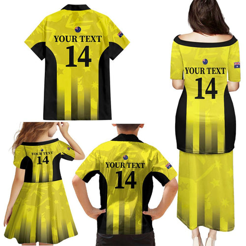 Custom Australia Cricket Family Matching Puletasi and Hawaiian Shirt 2024 World Cup Go Aussie - Gold Version