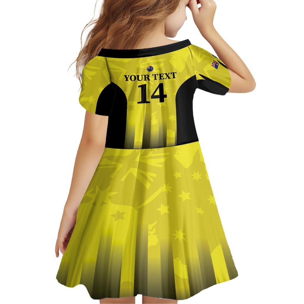 Custom Australia Cricket Family Matching Short Sleeve Bodycon Dress and Hawaiian Shirt 2024 World Cup Go Aussie - Gold Version