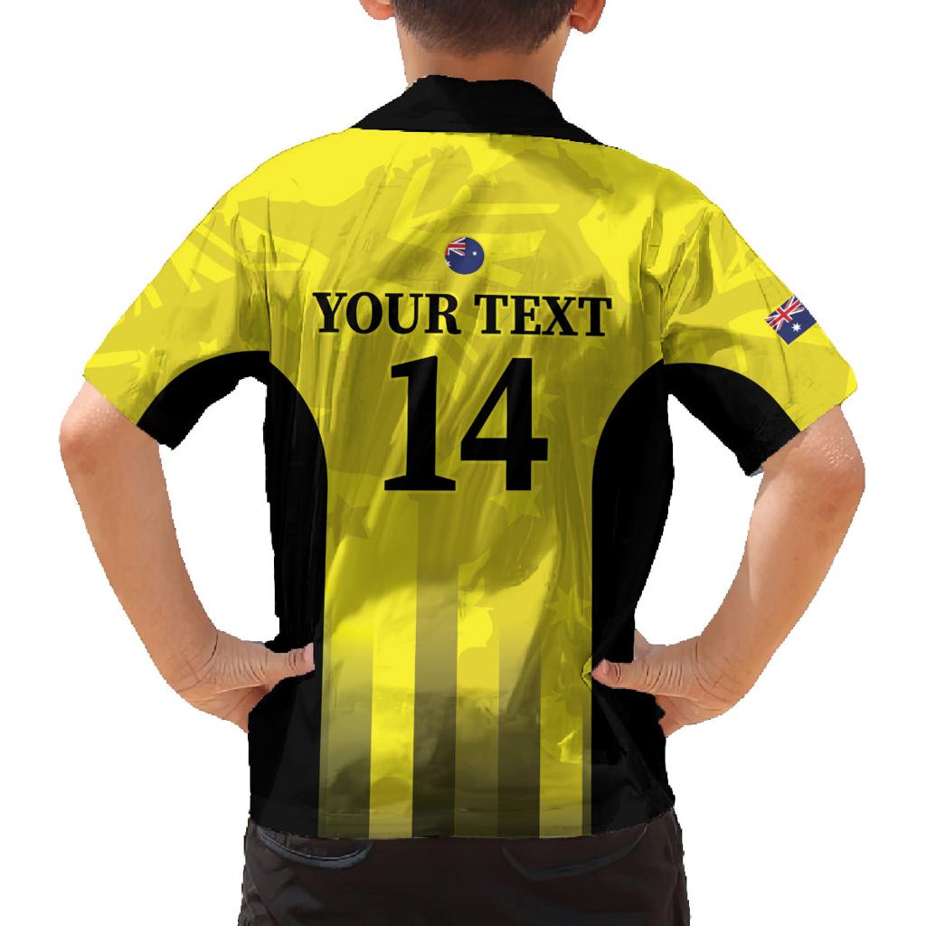 Custom Australia Cricket Family Matching Tank Maxi Dress and Hawaiian Shirt 2024 World Cup Go Aussie - Gold Version