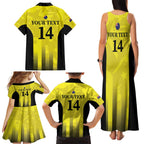 Custom Australia Cricket Family Matching Tank Maxi Dress and Hawaiian Shirt 2024 World Cup Go Aussie - Gold Version