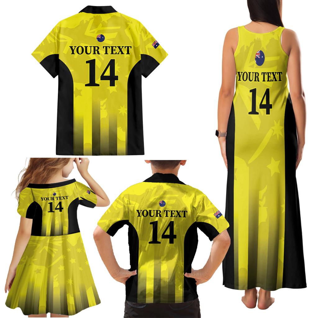 Custom Australia Cricket Family Matching Tank Maxi Dress and Hawaiian Shirt 2024 World Cup Go Aussie - Gold Version