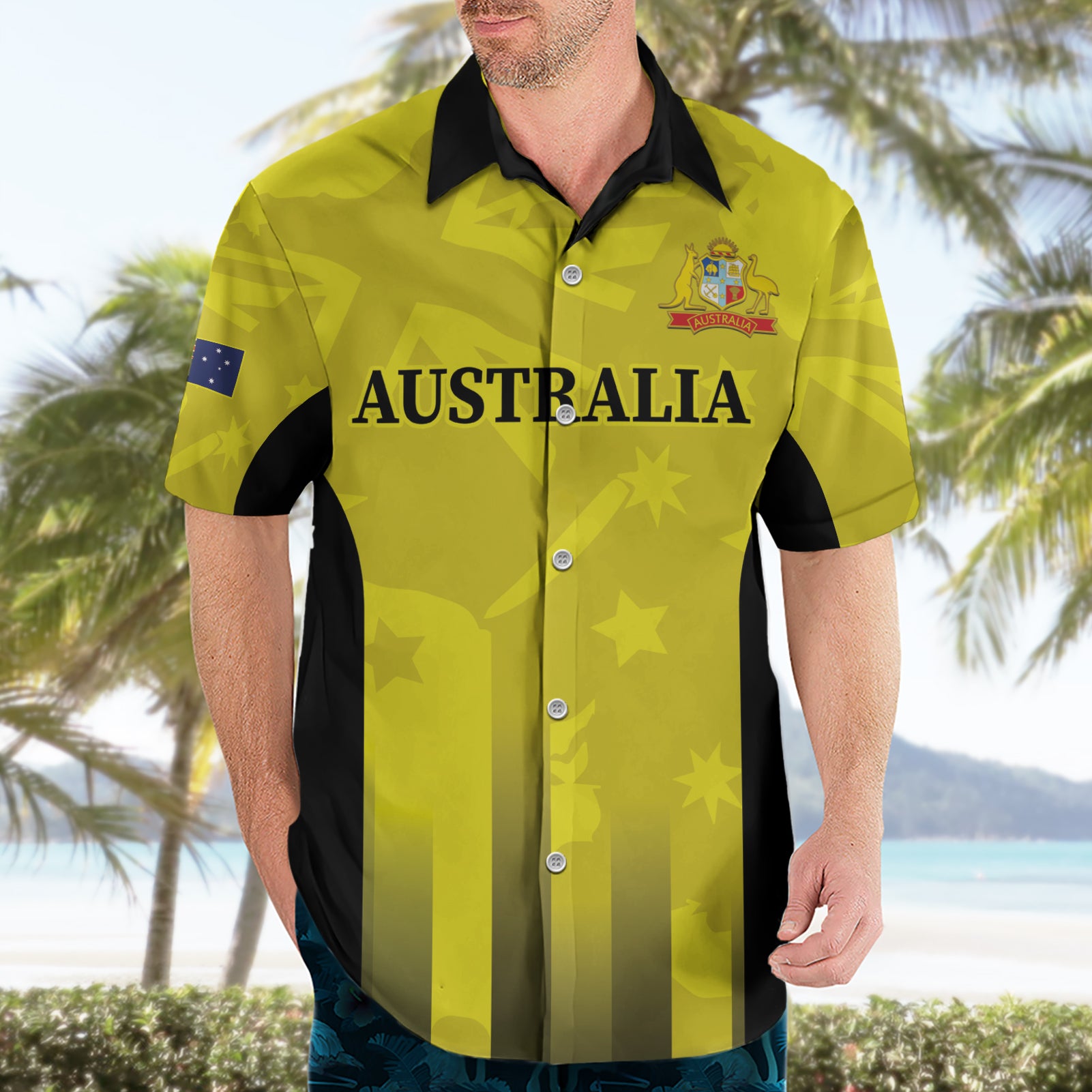 Custom Australia Cricket Hawaiian Shirt 2024 World Cup Go Aussie - Gold Version