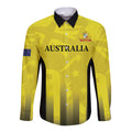 Custom Australia Cricket Long Sleeve Button Shirt 2024 World Cup Go Aussie - Gold Version