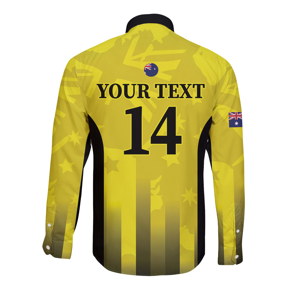 Custom Australia Cricket Long Sleeve Button Shirt 2024 World Cup Go Aussie - Gold Version