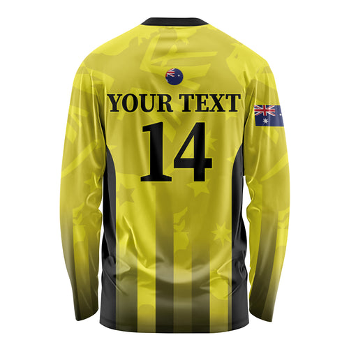 Custom Australia Cricket Long Sleeve Shirt 2024 World Cup Go Aussie - Gold Version