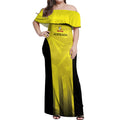 Custom Australia Cricket Off Shoulder Maxi Dress 2024 World Cup Go Aussie - Gold Version