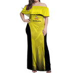 Custom Australia Cricket Off Shoulder Maxi Dress 2024 World Cup Go Aussie - Gold Version