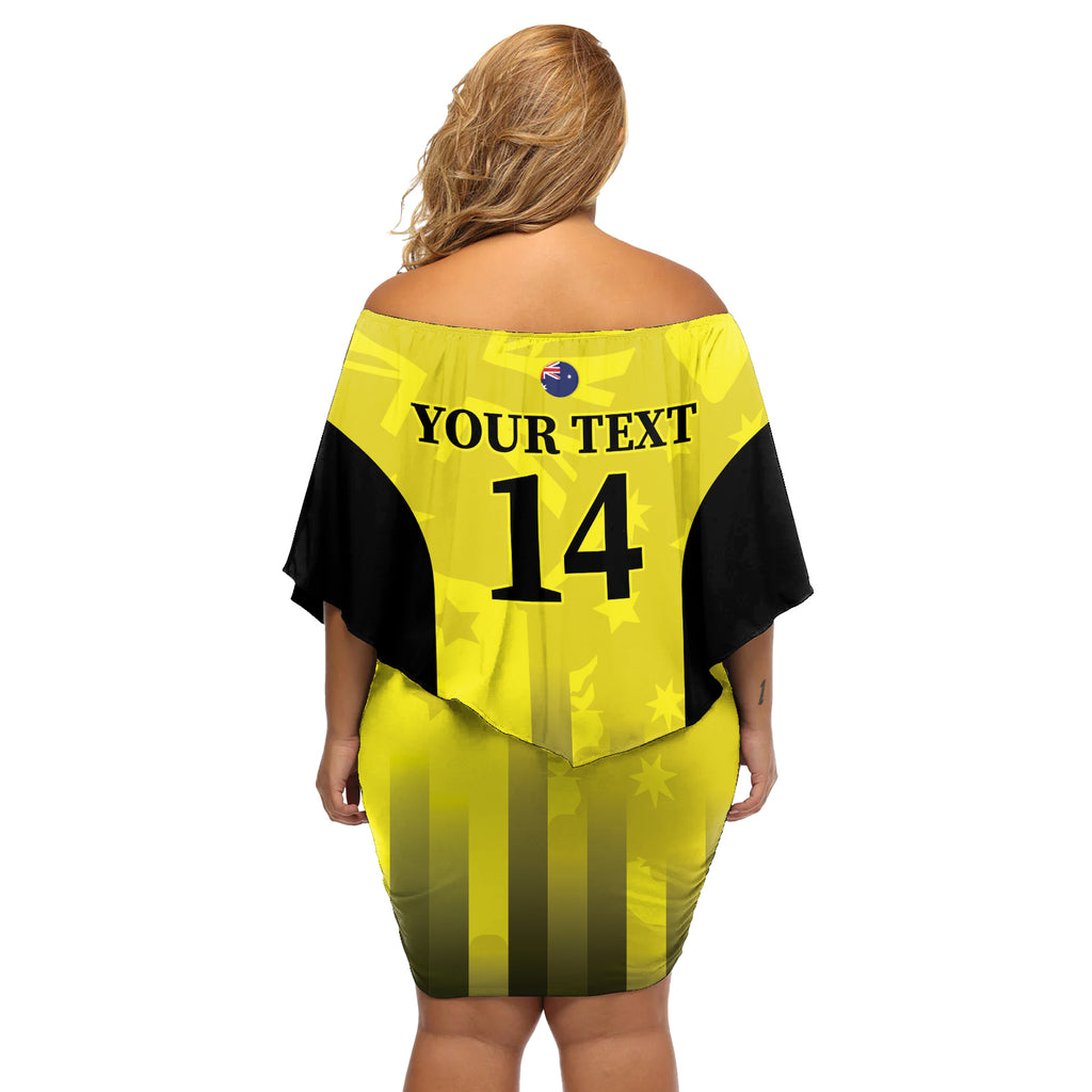Custom Australia Cricket Off Shoulder Short Dress 2024 World Cup Go Aussie - Gold Version