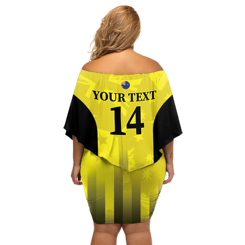 Custom Australia Cricket Off Shoulder Short Dress 2024 World Cup Go Aussie - Gold Version