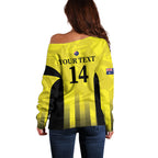 Custom Australia Cricket Off Shoulder Sweater 2024 World Cup Go Aussie - Gold Version