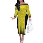 Custom Australia Cricket Off The Shoulder Long Sleeve Dress 2024 World Cup Go Aussie - Gold Version