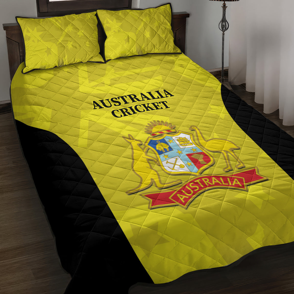 Australia Cricket Quilt Bed Set 2024 World Cup Go Aussie - Gold Version