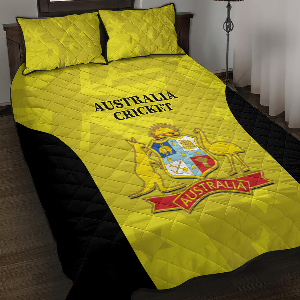 Australia Cricket Quilt Bed Set 2024 World Cup Go Aussie - Gold Version