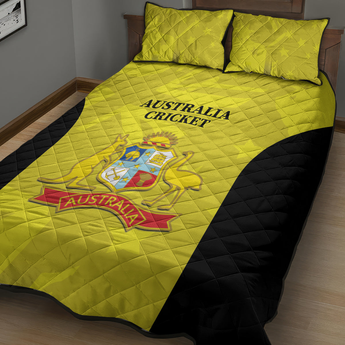 Australia Cricket Quilt Bed Set 2024 World Cup Go Aussie - Gold Version