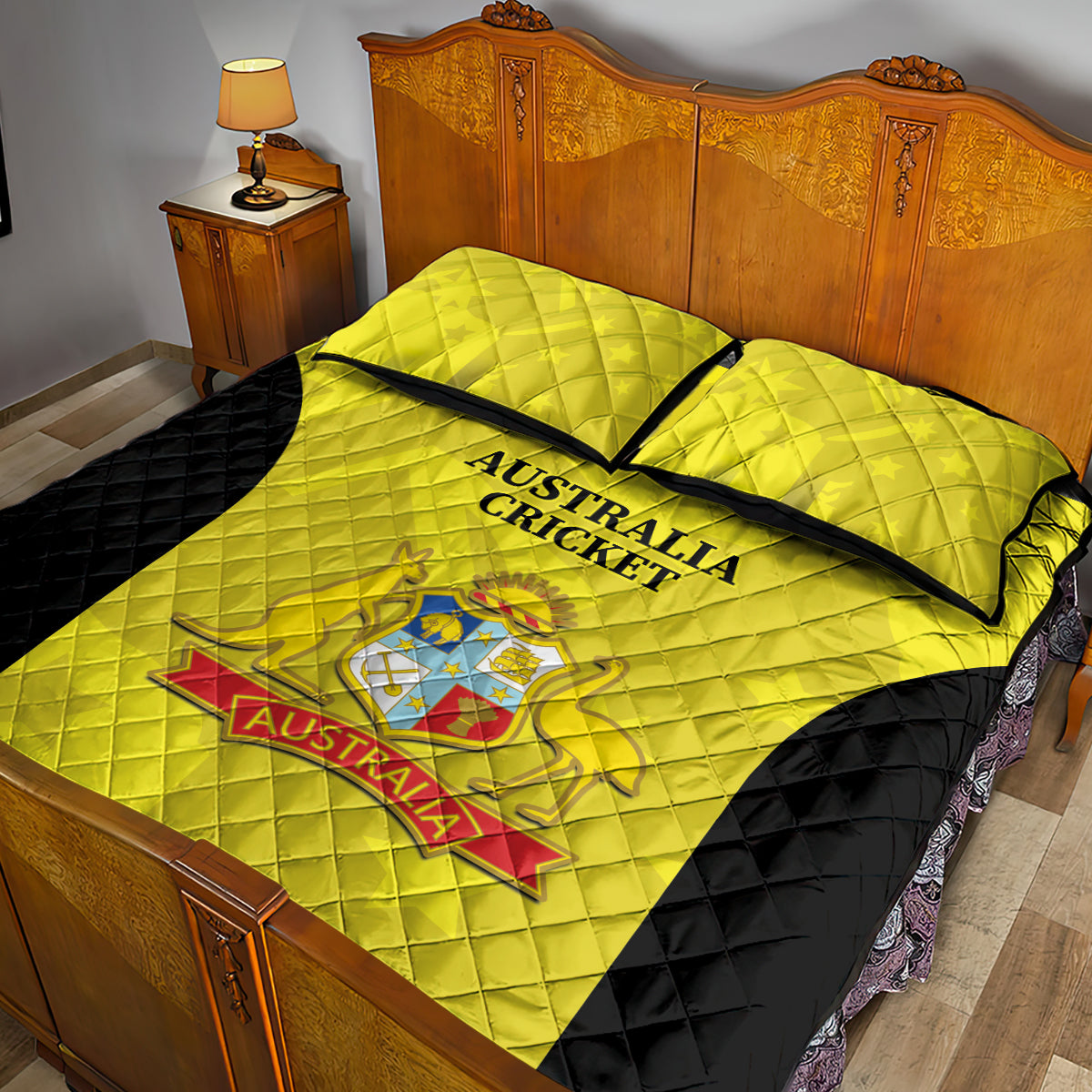 Australia Cricket Quilt Bed Set 2024 World Cup Go Aussie - Gold Version