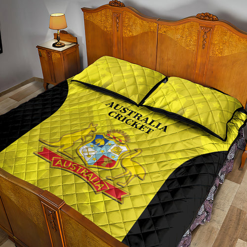 Australia Cricket Quilt Bed Set 2024 World Cup Go Aussie - Gold Version