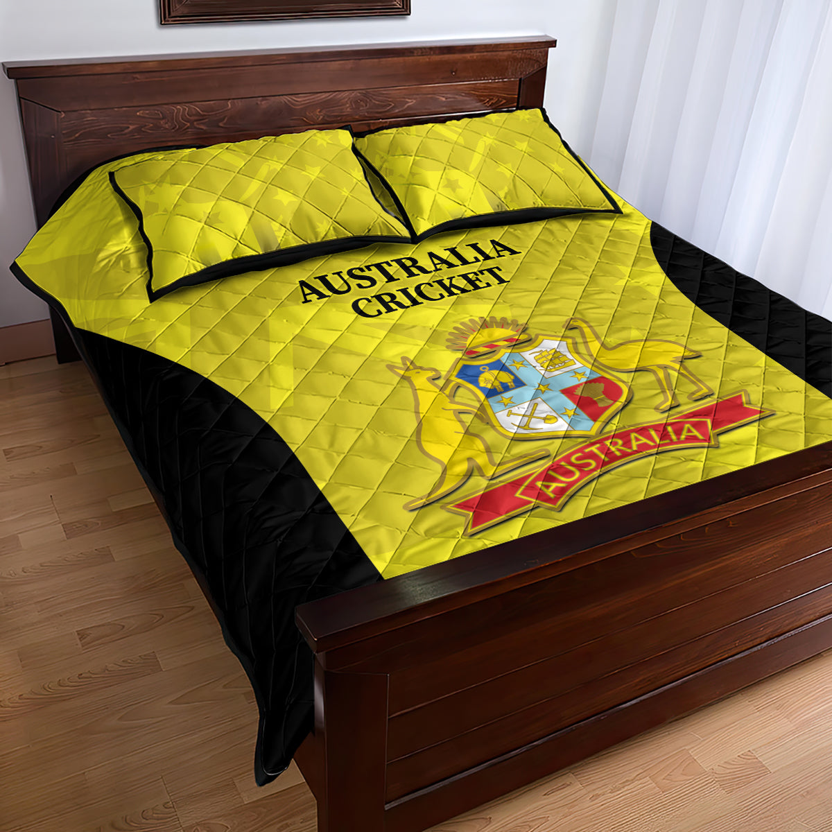 Australia Cricket Quilt Bed Set 2024 World Cup Go Aussie - Gold Version