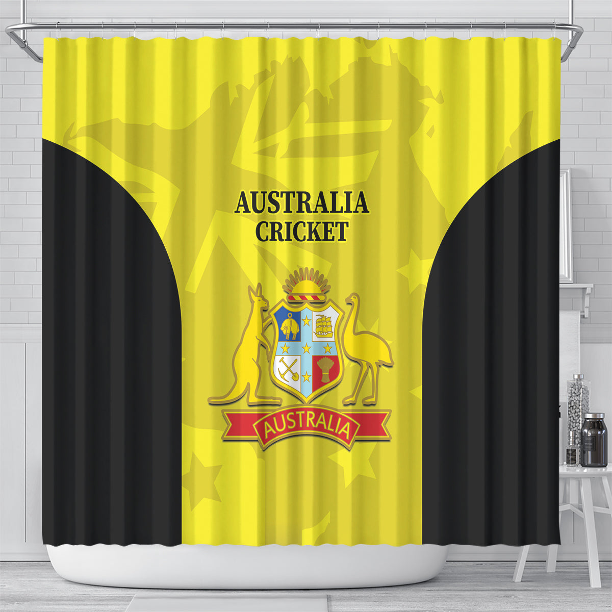 Australia Cricket Shower Curtain 2024 World Cup Go Aussie - Gold Version