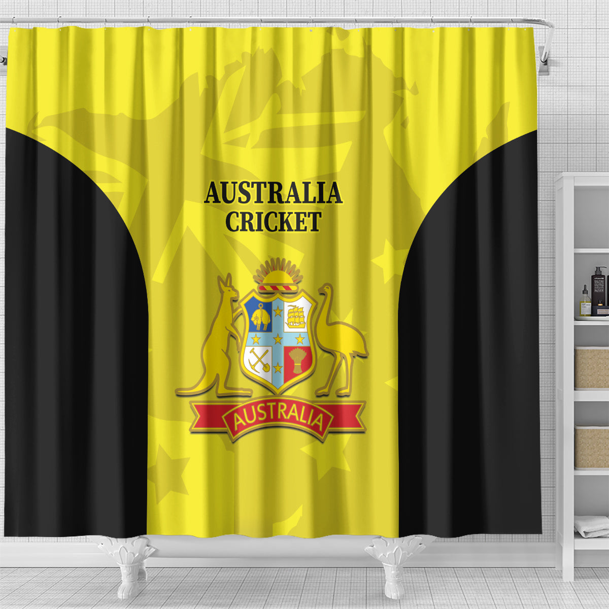 Australia Cricket Shower Curtain 2024 World Cup Go Aussie - Gold Version