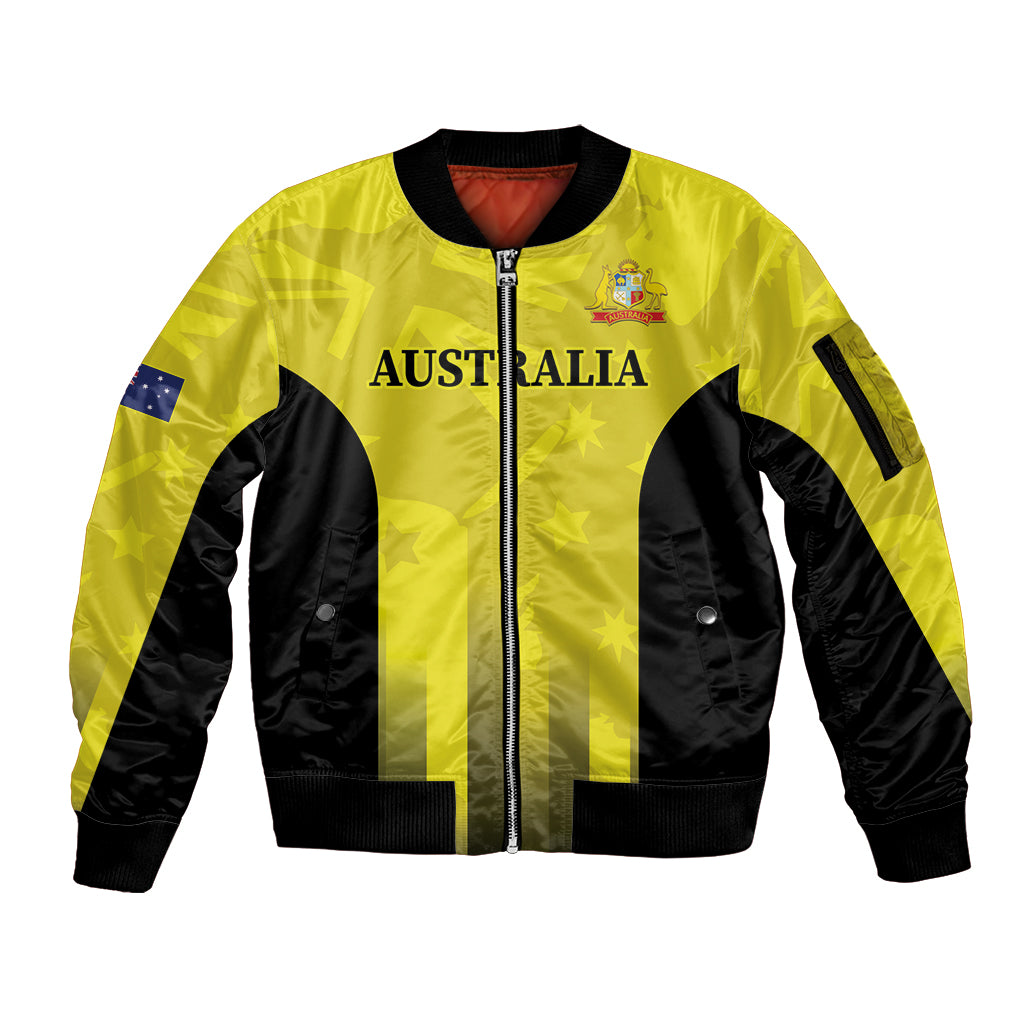 Custom Australia Cricket Sleeve Zip Bomber Jacket 2024 World Cup Go Aussie - Gold Version