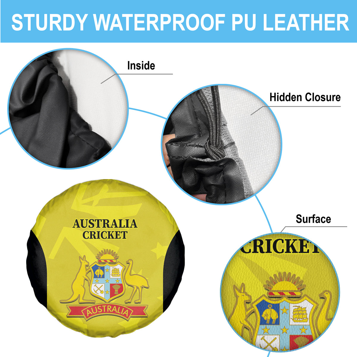 Australia Cricket Spare Tire Cover 2024 World Cup Go Aussie - Gold Version