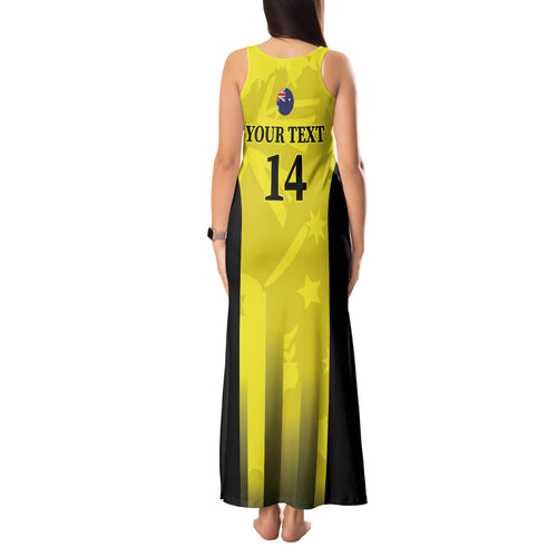 Custom Australia Cricket Tank Maxi Dress 2024 World Cup Go Aussie - Gold Version
